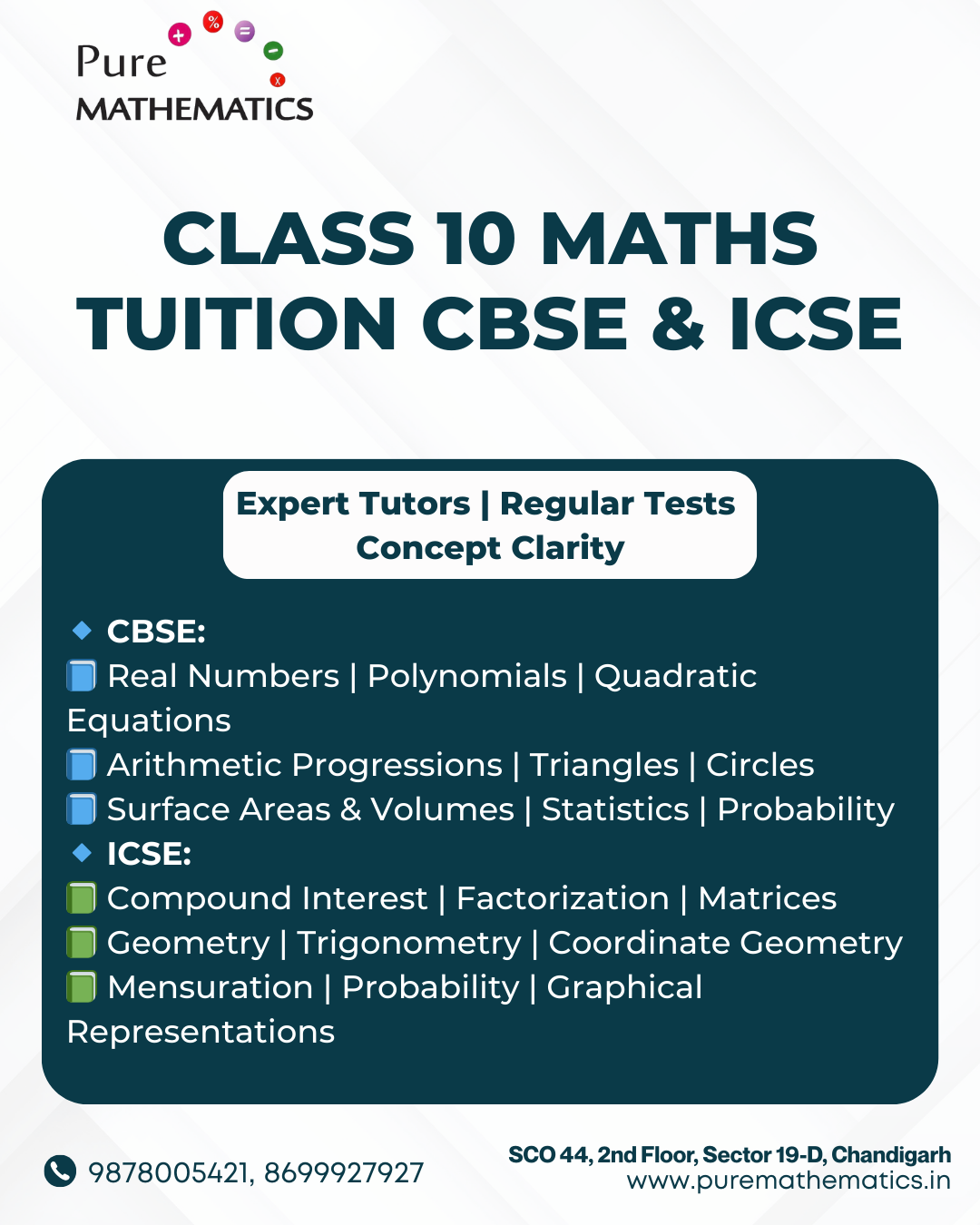 Excel in Class 10 Maths CBSE and ICSE Tuition by Pure Mathematics Chandigarh